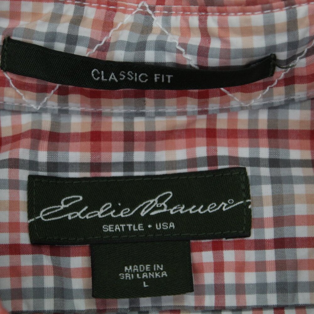 Eddie Bauer Shirt Mens Large Red/White/Gray Plaid Classic Fit 100% Cotton S/S - Picture 8 of 12